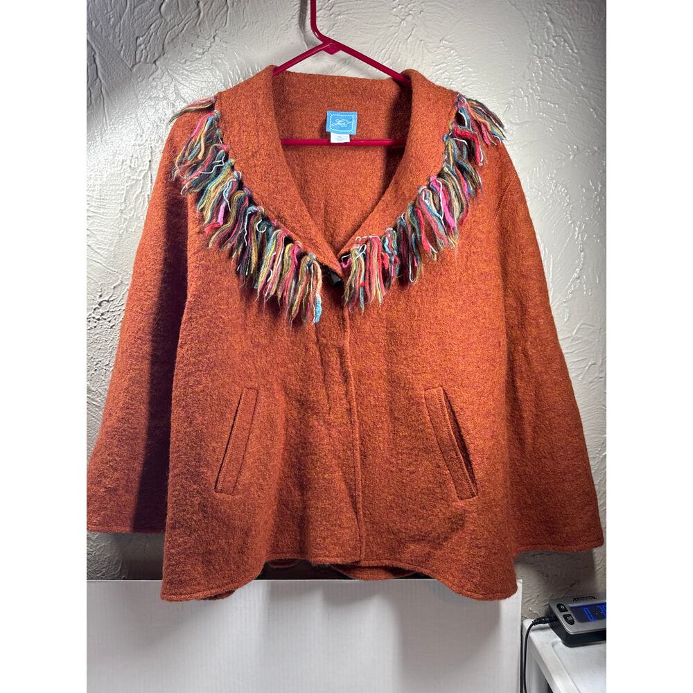 Lark Lane Western Blazer Cardigan Women's Wool‎ Pockets Fringe Boho Cowgirl XL